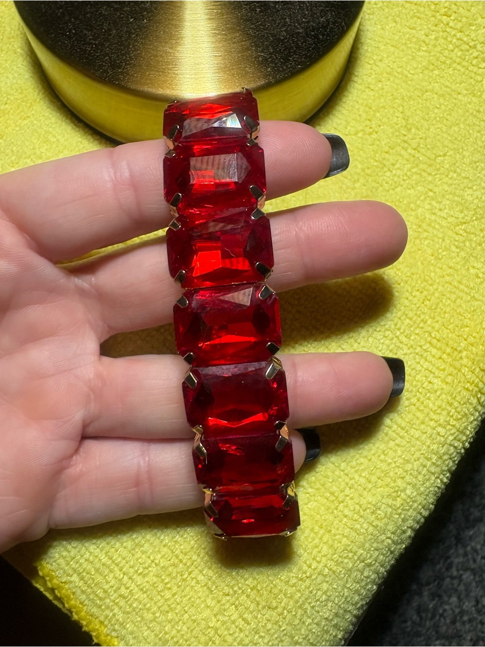 Red Statement Crystal Bracelet - Designer Style - stretchy